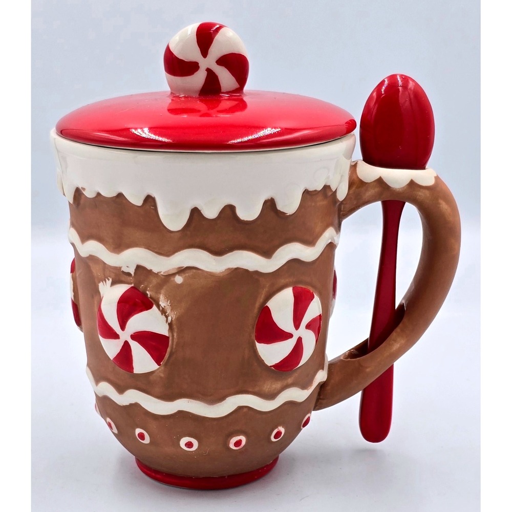 Hallmark 2008 Gingerbread‎ Mug with Candy Cane Lid and Spoon Set Holiday